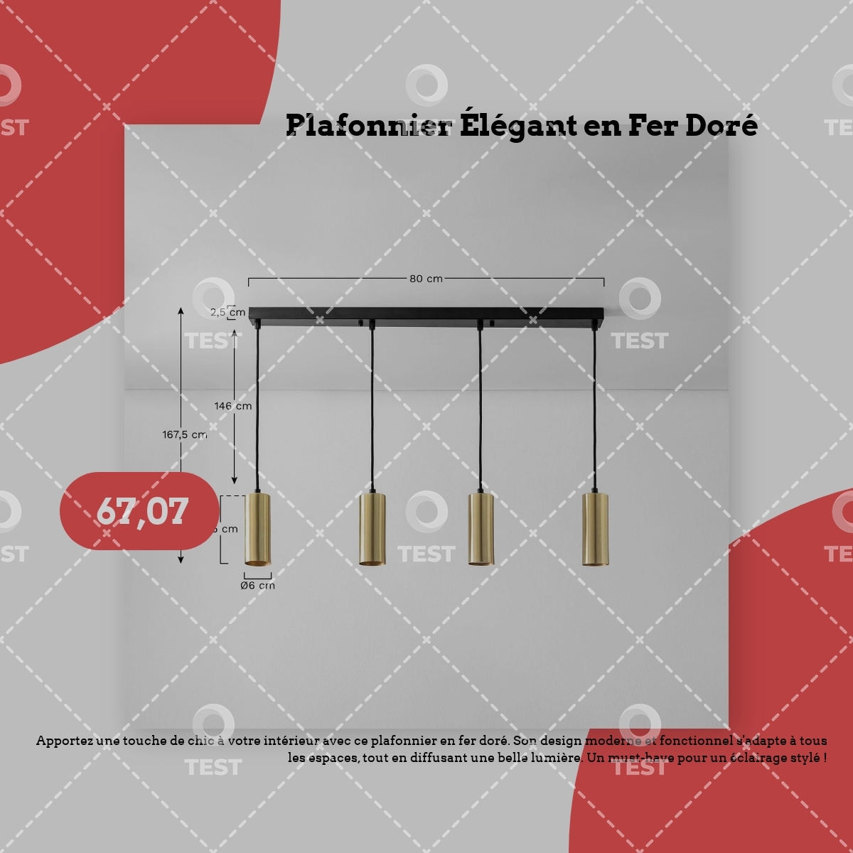 Plafonnier Élégant en Fer Doré